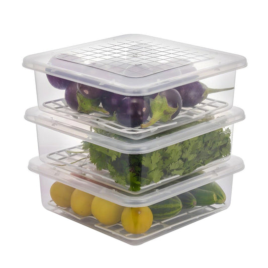 Plastic Food Storage Containers With Removable Drain Tray And Lid (3 Pcs Set) - Grandsell