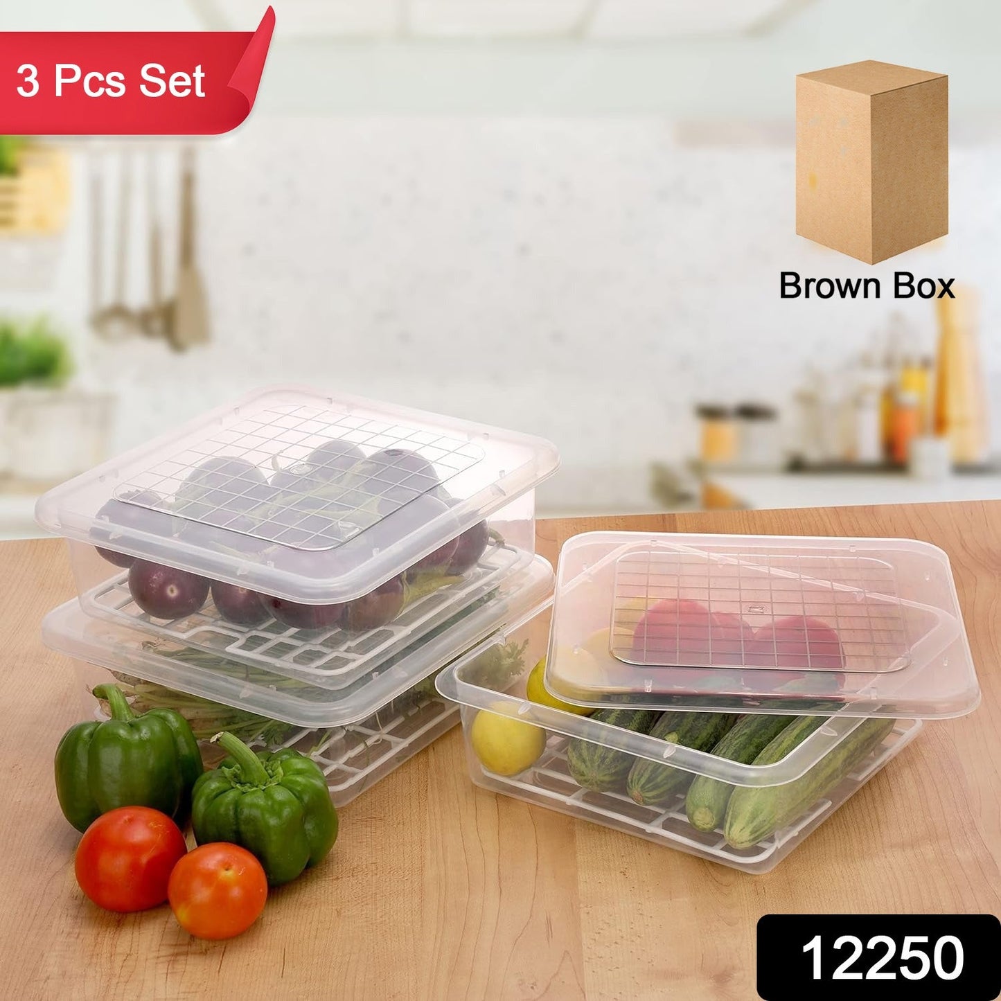 Plastic Food Storage Containers With Removable Drain Tray And Lid (3 Pcs Set) - Grandsell