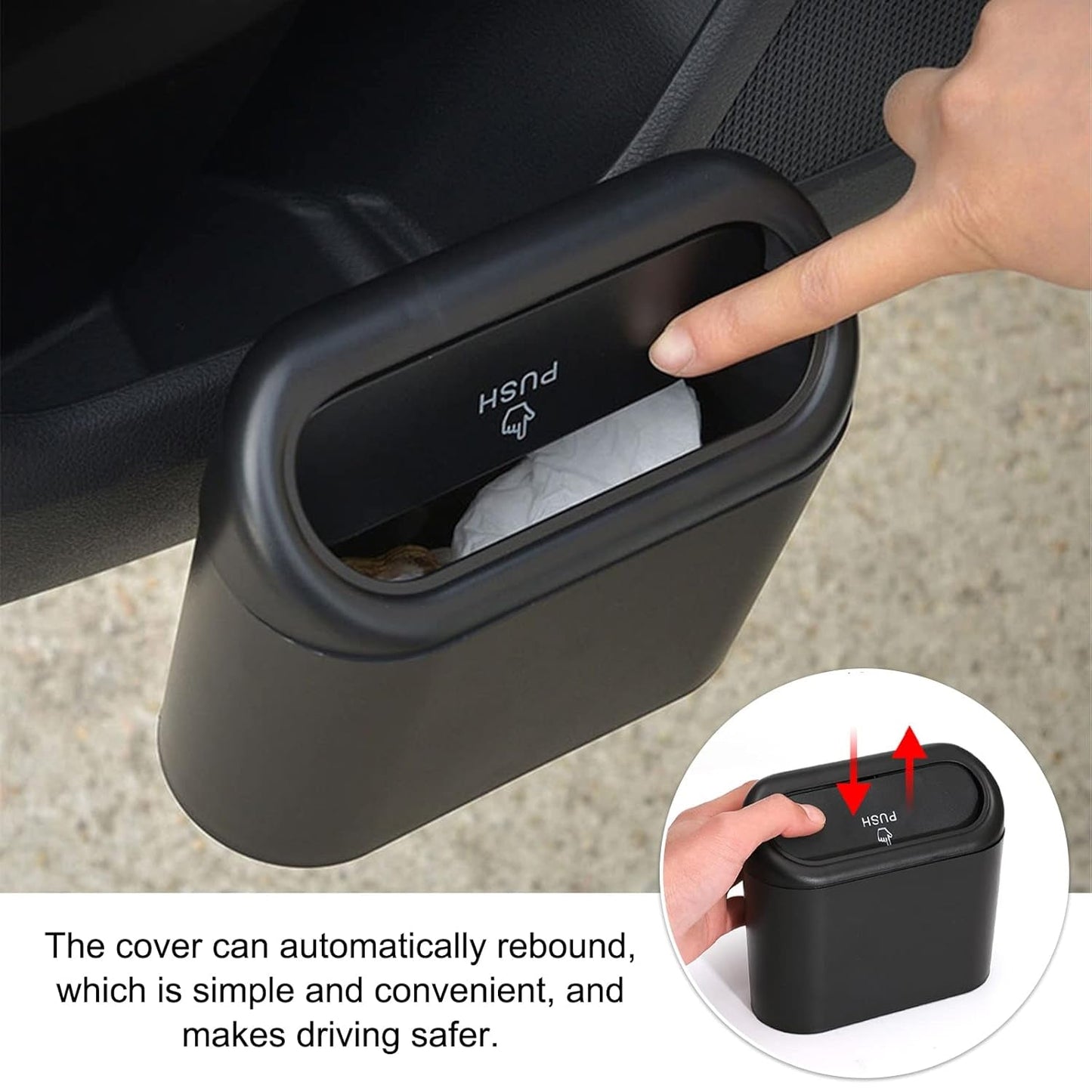 Plastic Mini Car Trash Can Bin With Lid (1 Pc With Brown Box) - Grandsell