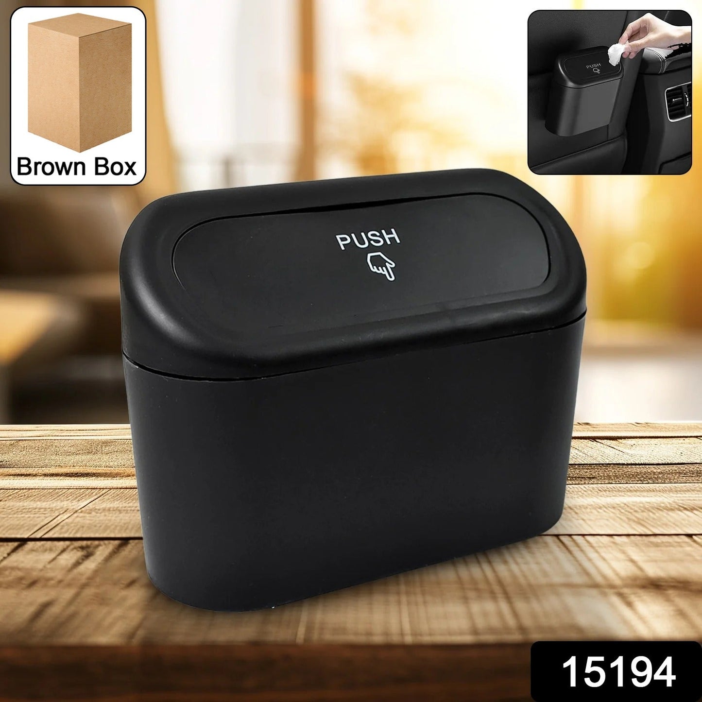 Plastic Mini Car Trash Can Bin With Lid (1 Pc With Brown Box) - Grandsell