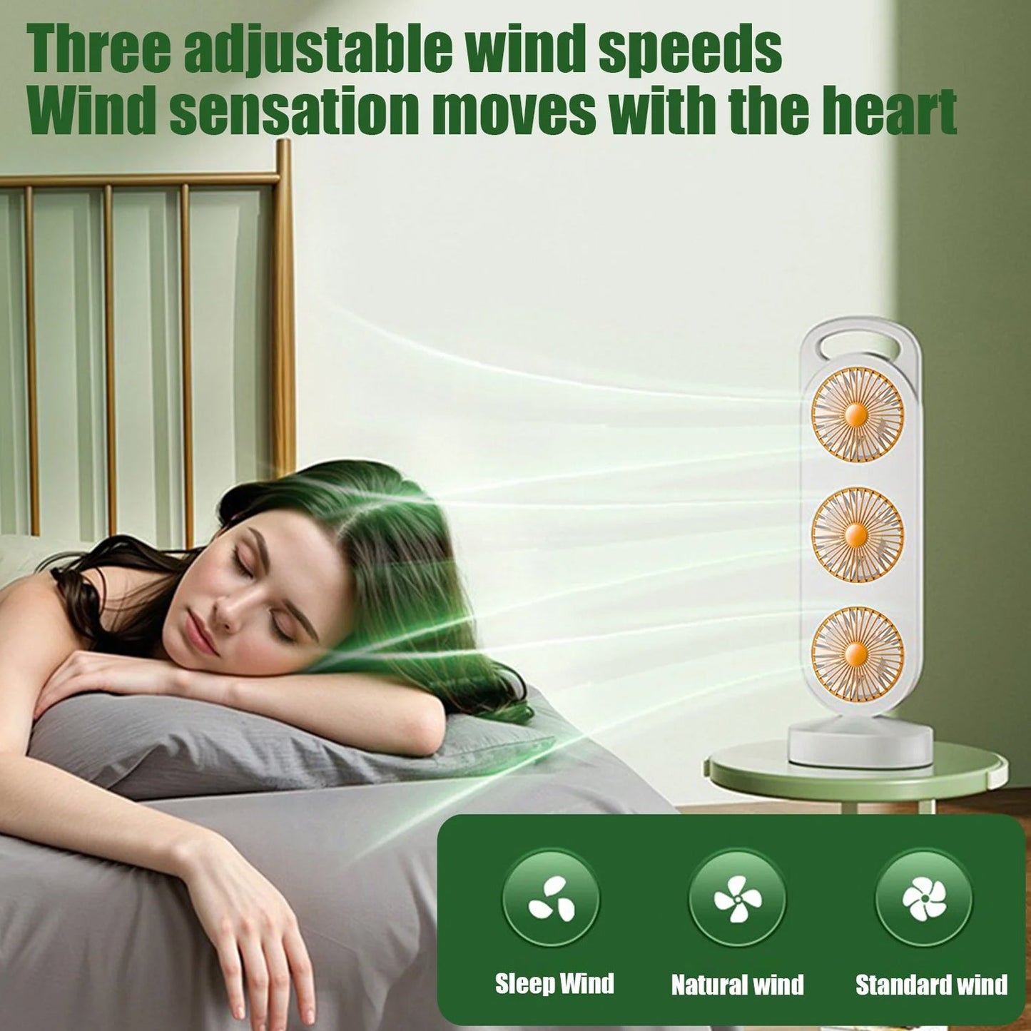 Portable 3 In 1 Design Triple Head Table Fan (1 Pc) - Grandsell