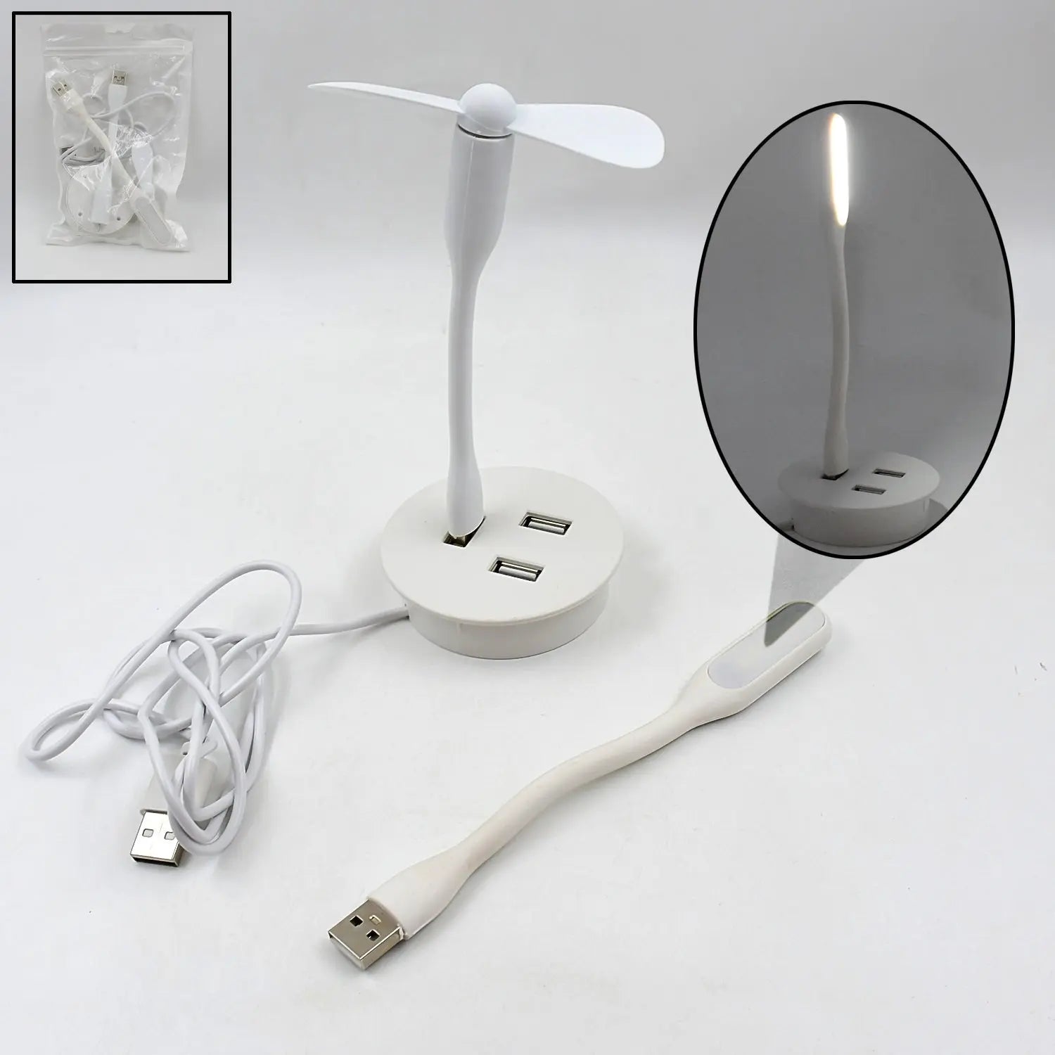 Portable Mini Usb Fan Usb Ligh Usb 3 Hub Port Combo - Grandsell