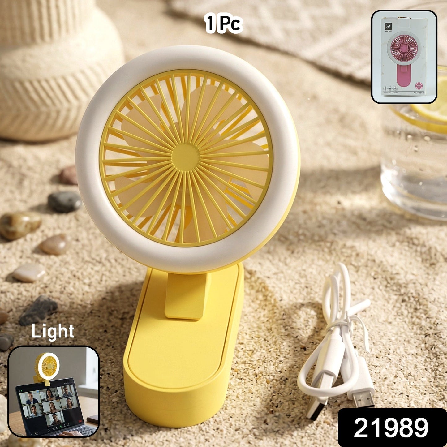Portable Rechargeable Mini Table Fan With Led Light (1 Pc) - Grandsell
