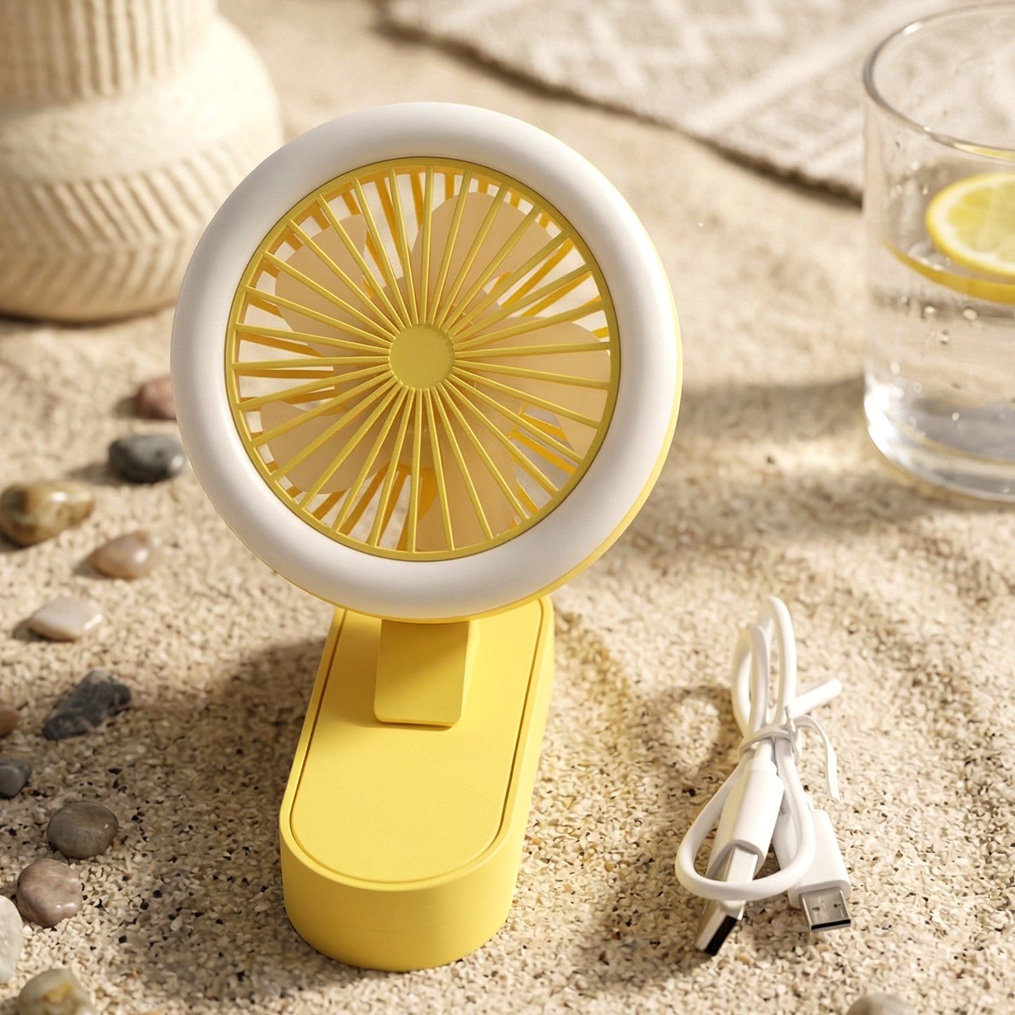 Portable Rechargeable Mini Table Fan With Led Light (1 Pc) - Grandsell