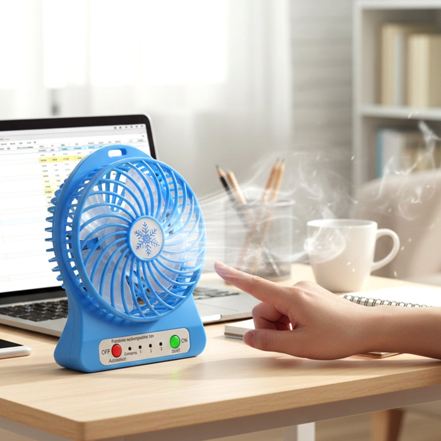 Portable Rechargeable Mini Table Fan With Led Light And Battery (1 Pc) - Grandsell