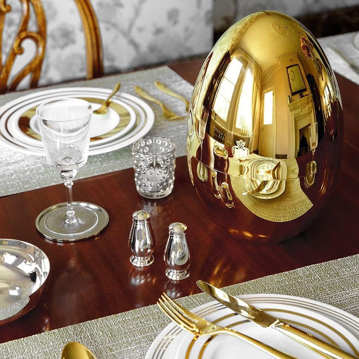 Premium Cutlery Set 24 Pcs With Oval Shaped Stand Beautiful Stylish Oval Designed Cutlery Sets Egg - shaped Luxury Spoon Holder Set (Golden 24 Pcs Set) - Grandsell