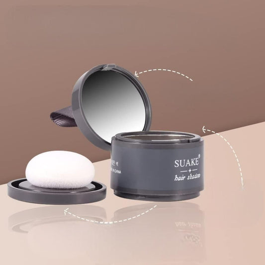 SUAKE makeup product with compact case on a gradient background