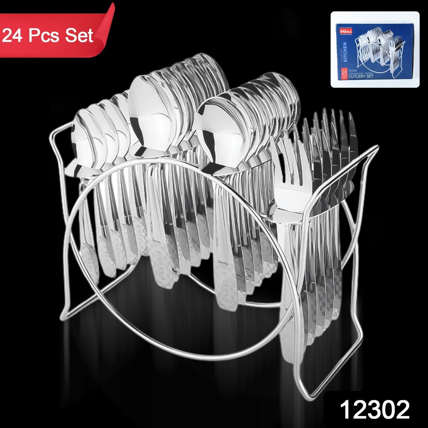 Stainless Steel Cutlery Set With Elegant Storage Stand (24 Pc) - Grandsell