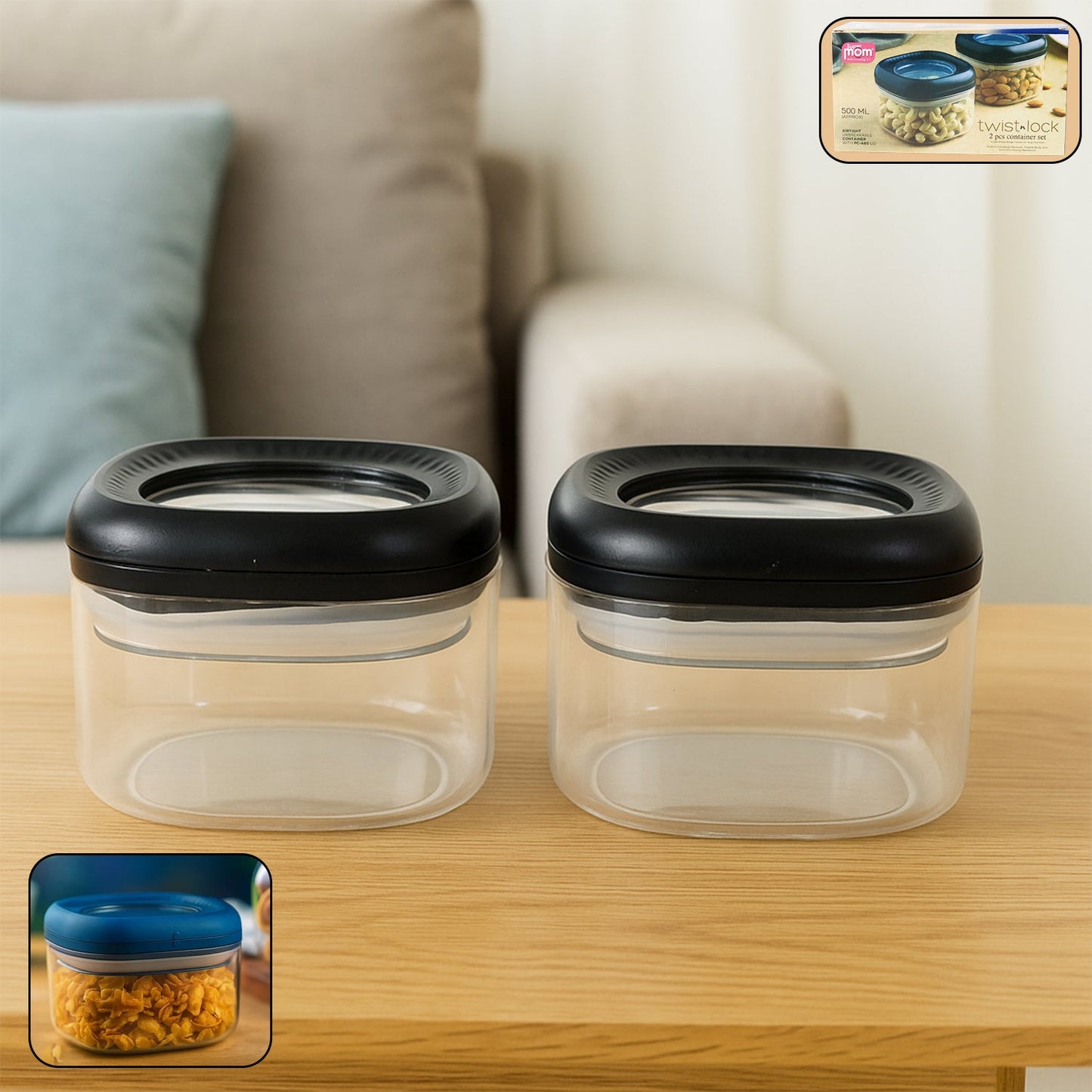 Supermom Plastic Twist Lock Storage Container Set (500ml 2 Pc ) - Grandsell