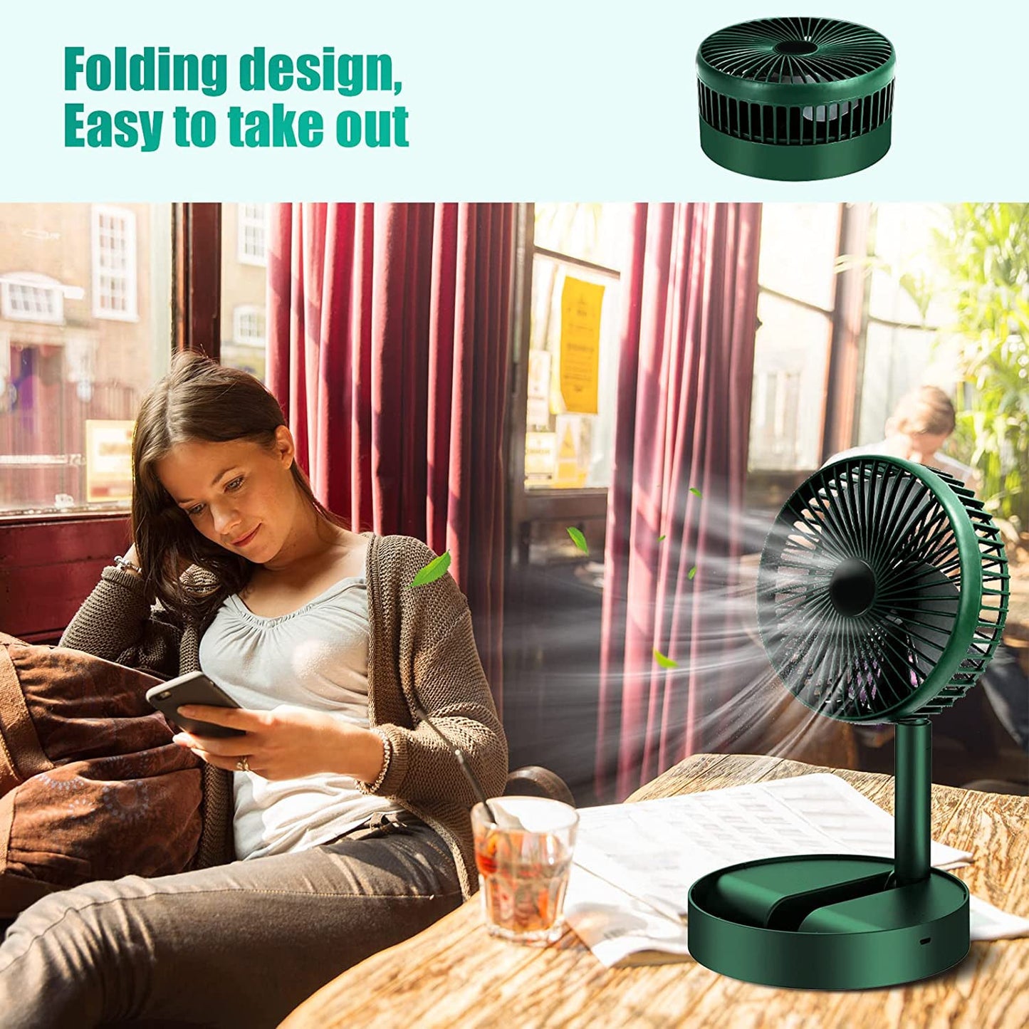 Telescopic Electric Desktop Fan Height Adjustable Foldable Portable For Travelcarry Silent Table Top Personal Fan For Bedside Office Table (Battery Not Include) - Grandsell