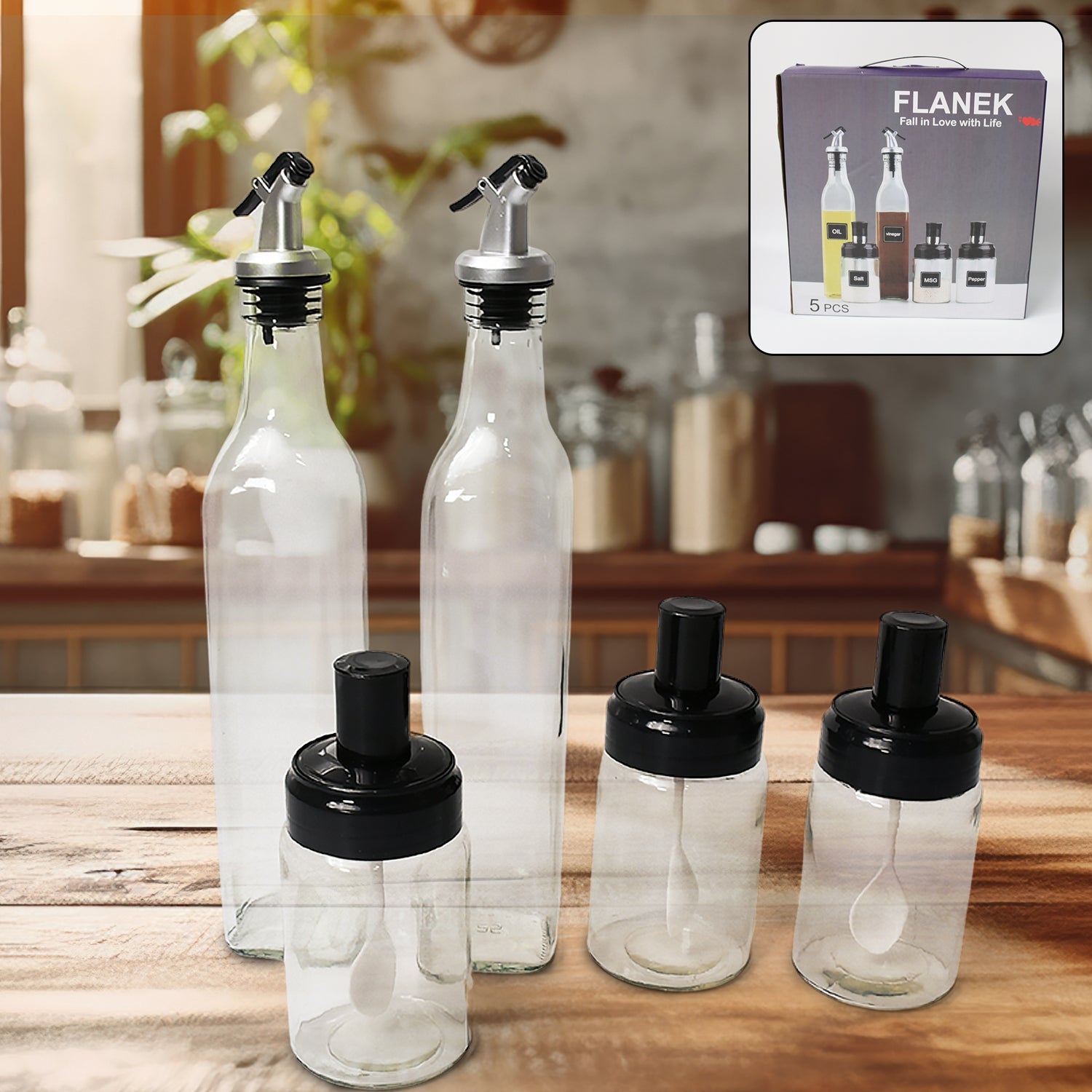 Transparent Glass oil Dispenser 500 Ml Bottle Set Of 2 Spice Jar 250 Ml Set Of 3 Oil Bottle For Kitchen - Grandsell