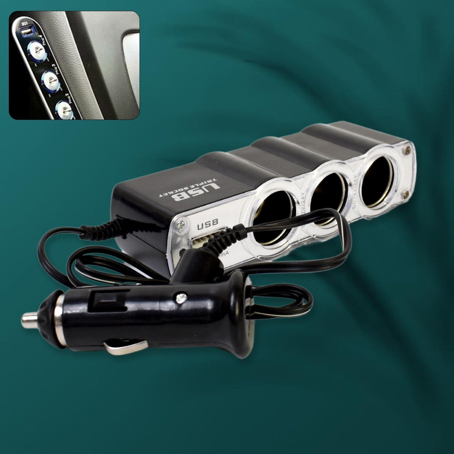 Triple 3 Way Car 12v Lighter Socket Splitter Usb Charger Power Adapter - Grandsell
