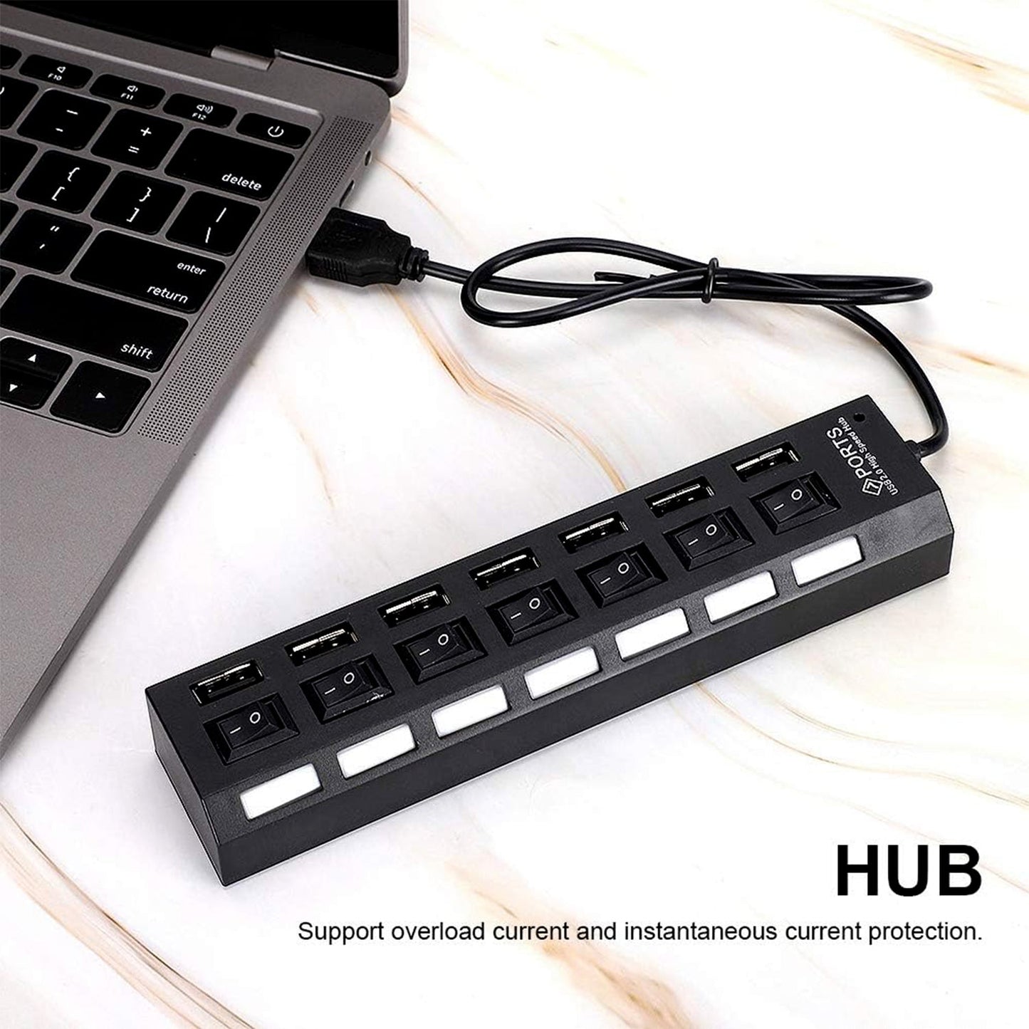 Usb Splitter Multi Port Usb 2.0 Hub 7 Port With Independent Onoff Switch And Led Indicators Usb A Port Data Hub Suitable For Pc Computer Keyboard Laptop Mobile Hdd Flash Drive Camera Etc - Grandsell